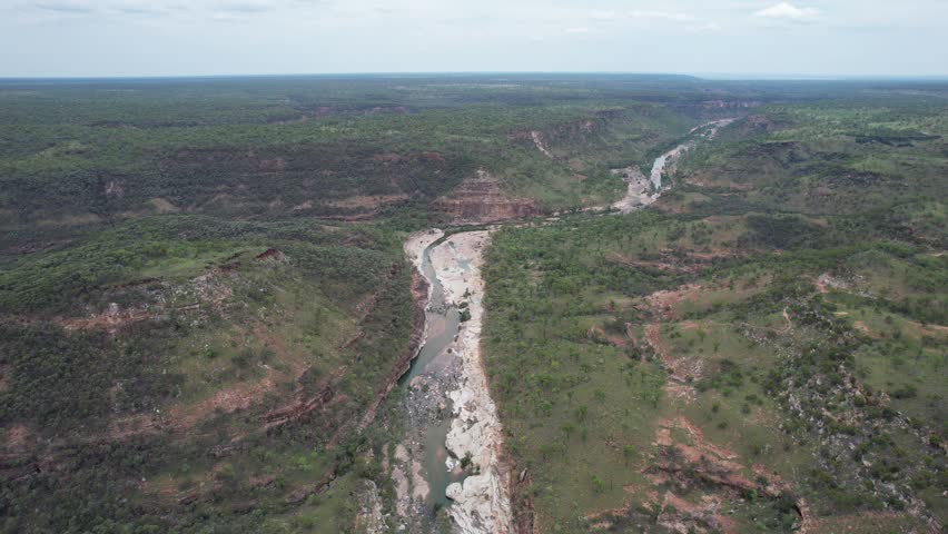Spectacular smooth cinematic aerial of Porcupine Gorge in outback Queensland Australia