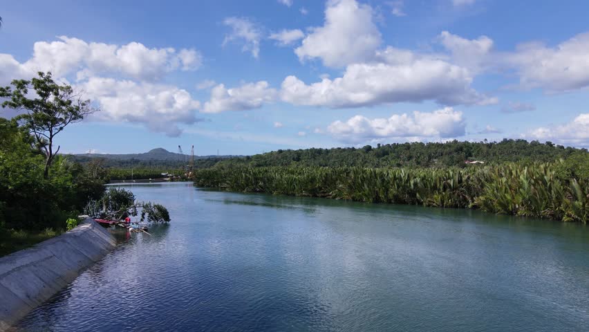 scenic drone view of the tropical island River, Abatan River, Bohol, Philippines