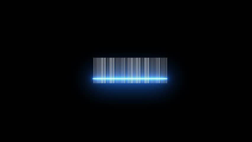 Glowing barcode, neon blue light, digital pattern, futuristic design, black background, minimalist, high contrast, sci-fi aesthetic, technological concept - Powered by Shutterstock - Get 15% off with code: PIKWIZARD15