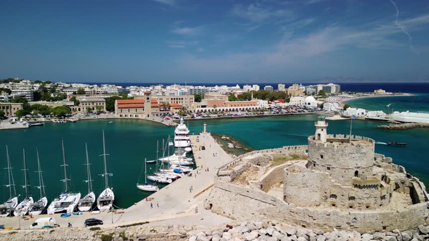 Rhodes City the capital of Rhodes Island in Greece from a drone