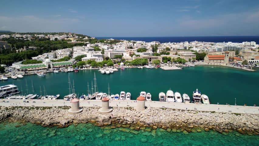 Rhodes City the capital of Rhodes Island in Greece from a drone