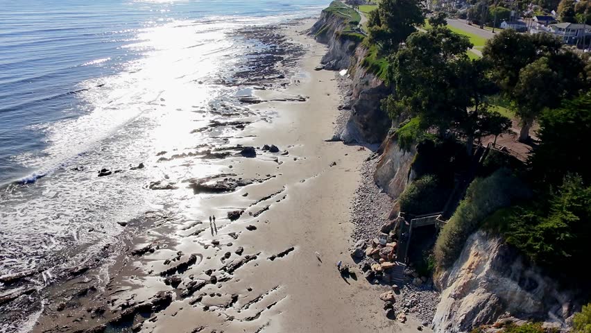 Shoreline park cliffs Santa Barbara Flyby. Aerial video of Shoreline park cliffs, CA USA
