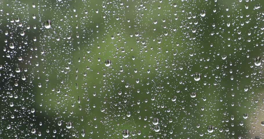 Raindrops at Window Rain Fall Wet Weather Autumn Green Spring Background