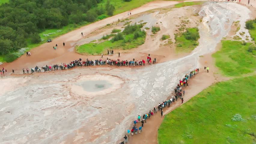 Aerial view of Strokkur, Geysir Geothermal Area, Iceland
