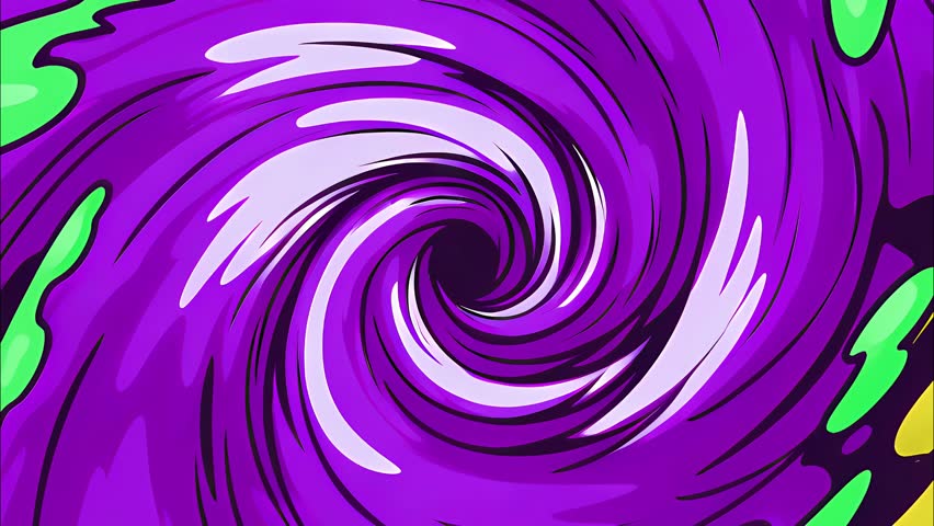 Cartoon-style animated spiral and radial pattern in vibrant colors. Hypnotic, abstract, and high-energy motion graphics perfect for dynamic backgrounds, comic-style effects, and psychedelic visuals.