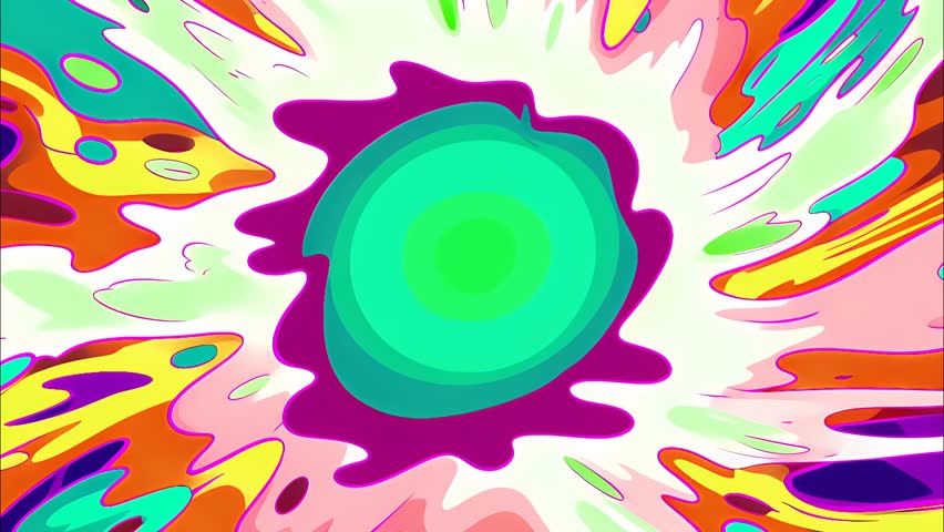 Cartoon-style animated spiral and radial pattern in vibrant colors. Hypnotic, abstract, and high-energy motion graphics perfect for dynamic backgrounds, comic-style effects, and psychedelic visuals.
