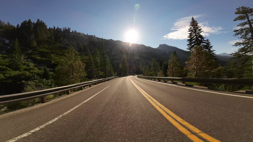 Lake Tahoe Echo Lake to Phillips Highway 01 Rear View Driving Plates of 50 West California USA Ultra Wide