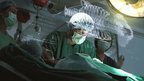 A surgeon diagnoses a senior patient using cutting-edge holographic simulation, enabling real-time visualization for a precise assessment of the patient's internal structures. Concept hospital care - Powered by Shutterstock - Get 15% off with code: PIKWIZARD15