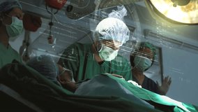 A surgeon diagnoses a senior patient using cutting-edge holographic simulation, enabling real-time visualization for a precise assessment of the patient's internal structures. Concept hospital care - Powered by Shutterstock - Get 15% off with code: PIKWIZARD15