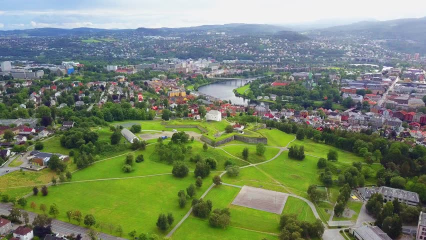 Trondheim city aerial panoramic view. Trondheim is the third most populous municipality in Norway.
