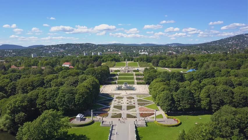 Vigeland park or Vigelandpark aerial view in Oslo, Norway. Vigeland is located in the Frognerpark in Oslo.