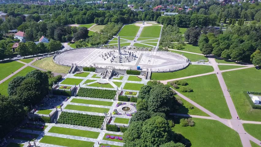 Vigeland park or Vigelandpark aerial view in Oslo, Norway. Vigeland is located in the Frognerpark in Oslo.