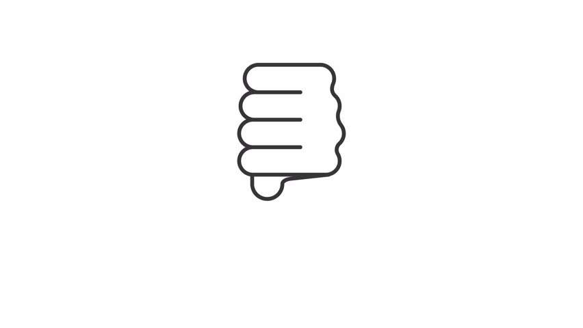 Animated thumb down line icon. Dislike animation. Moving finger. Shaking hand, scaling. Social interaction, communication. Outline element on white background. HD video with alpha channel