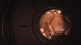 Inside a space station module, the design features hexagonal shapes and soft ambient lighting, illustrating the unique environment astronauts navigate in outer space. - Powered by Shutterstock - Get 15% off with code: PIKWIZARD15