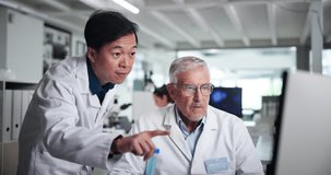 Computer, research and science with people in laboratory together for collaboration or discussion. Healthcare, innovation and medical analysis with men at work on science breakthrough for discovery - Powered by Shutterstock - Get 15% off with code: PIKWIZARD15