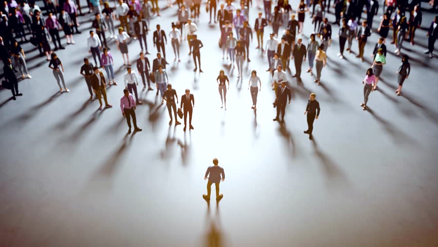 Politician giving a speech to a large crowd on white background
