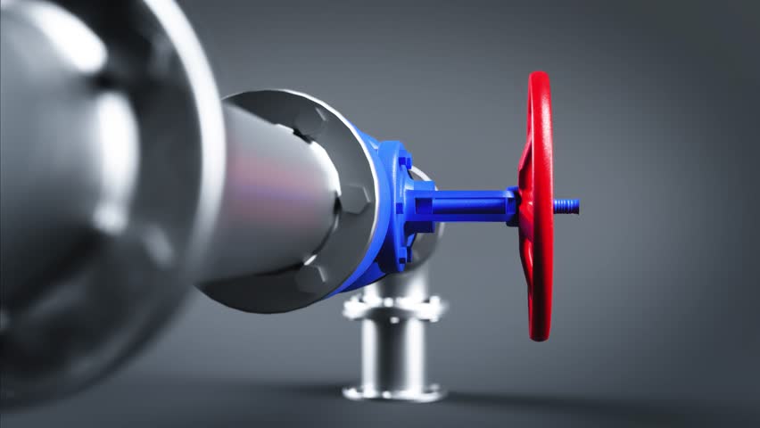Red valve closing and opening a gas pipeline