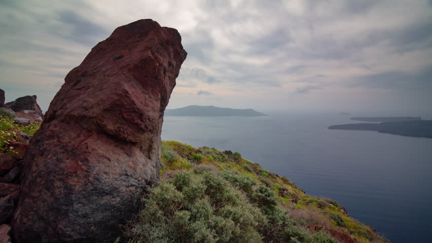 morning light santorini island volcano hill coastline panorama timelapse 4k greece