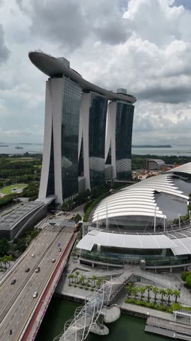 Modern architecture of Marina Bay Sands Singapur famous building. Aerial