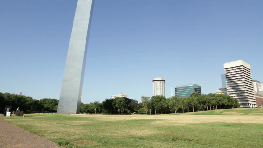 Pan and tilt across the Gateway Arch in the city of St Louis, USA, from the