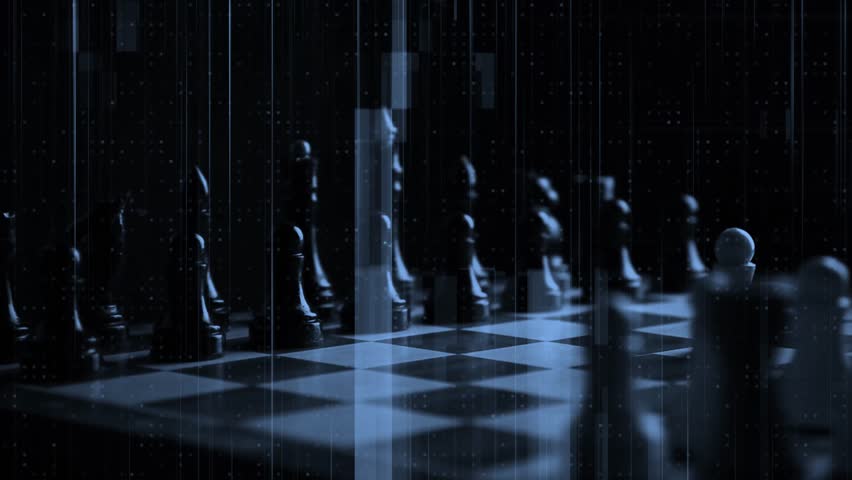 Chess pieces on a chessboard with digital code, glitch effect and abstract background. 4K. - Powered by Shutterstock - Get 15% off with code: PIKWIZARD15