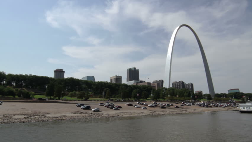 Gateway Arch in the city of St Louis, USA, reflects on the Mississippi River.