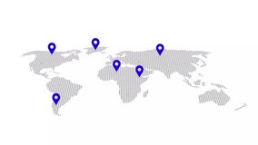 Animated map featuring interconnected location pins on global maps, World map with global technology destination location concept, GPS location services, Global Business Network, geolocation maps - Powered by Shutterstock - Get 15% off with code: PIKWIZARD15