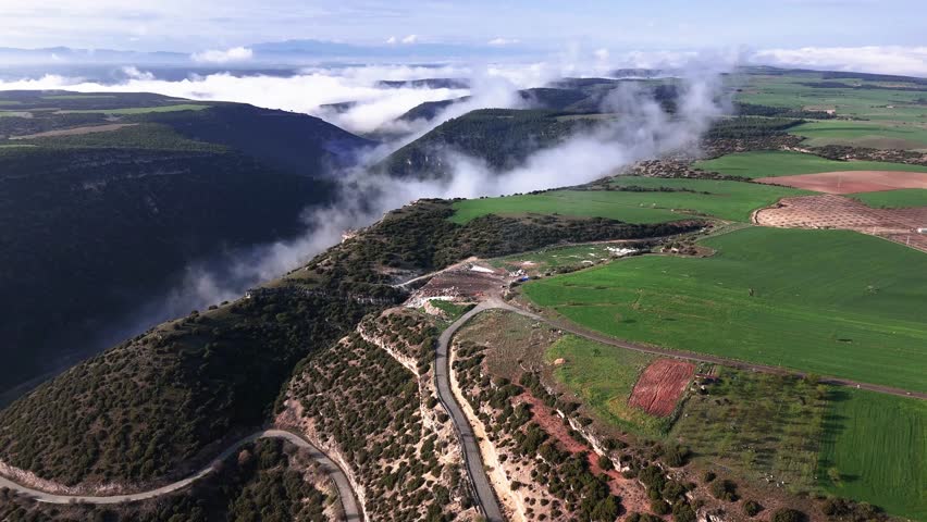 Ulubey Canyon Natural Park in Usak Turkey. Low Clouds Cover the Valley in the Early Morning.