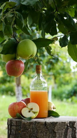 apple cider vinegar in the garden. Selective focus.