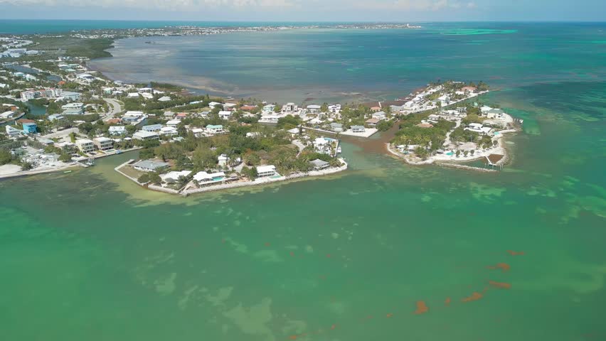 Aerial view of Sombrero Beach with palm trees on the Florida Keys, Marathon, Florida, USA.