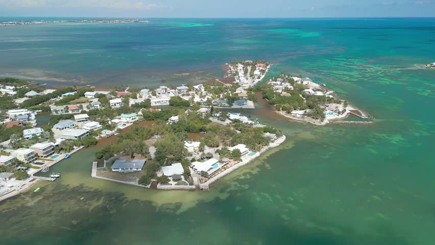 Aerial view of Sombrero Beach with palm trees on the Florida Keys, Marathon, Florida, USA.
