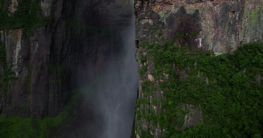 Auyán-tepui Mountains With Angel Falls In The Canaima National Park, Venezuela. Aerial Parallax Shot