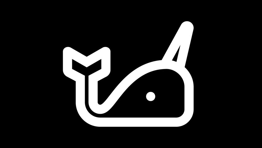 Icon narwhal is distorted. Glitch. Noise, chromatic aberration, geometric distortion. Transparent background, looped. In-Out looped. Alpha BW at the end