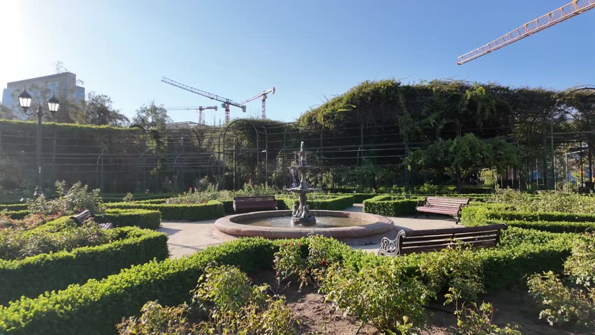 Public Urban Garden with Green Symmetrical Design