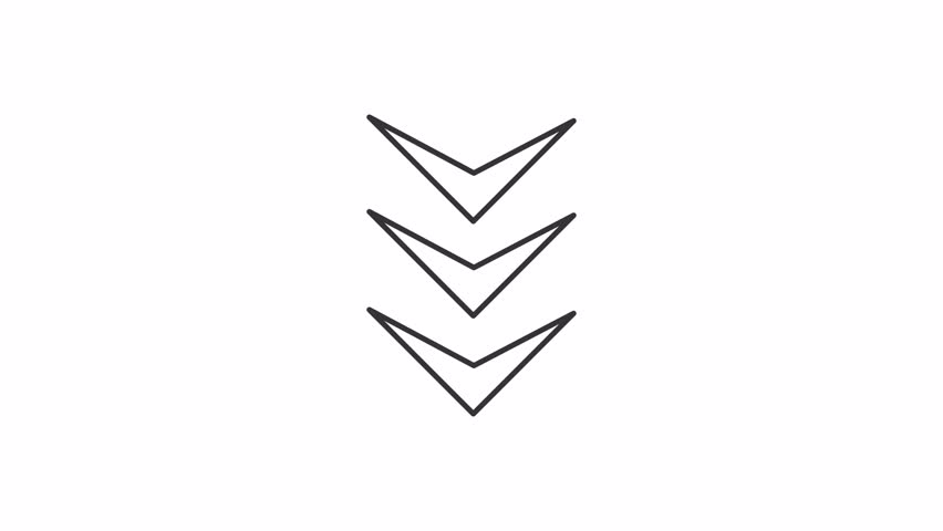 Down pointers line animation. Navigation arrows animated icon. User interface navigation. Downward sign. Direction marker. Outline element on white background. HD video with alpha channel
