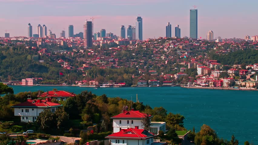 Istanbul, the skyscrapers in the European continent from the Anatolian continent and the Bosphorus