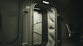 A detailed look at the interior of a space station showcasing the sleek door design and advanced control panels. The setting reflects the high tech environment where astronauts work and live. - Powered by Shutterstock - Get 15% off with code: PIKWIZARD15