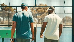 Walking, athletes and friends on tennis court for training for game, match session or fitness wellness. Begin, people or players in outdoor workout for playing together, exercise or practice activity - Powered by Shutterstock - Get 15% off with code: PIKWIZARD15