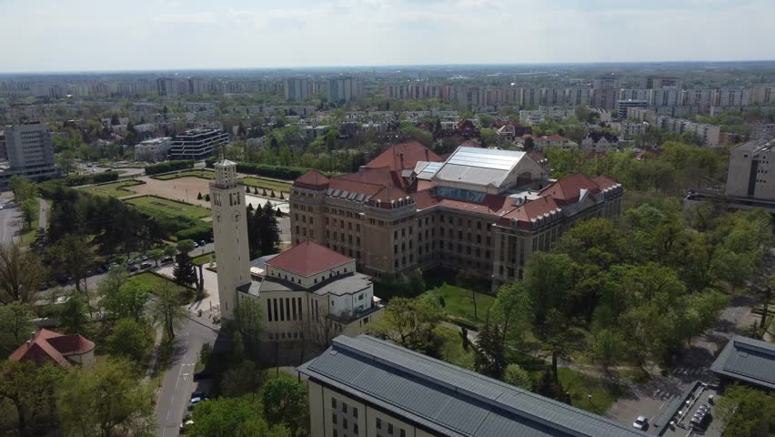 Aerial drone view of Debrecen, Hungary, University of Debrecen, showcasing the city