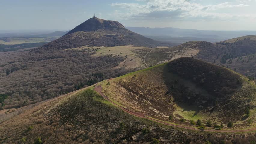 Beautiful video and aerial view in Auvergne Massif central over Puy de Pariou and Puy-de-Dôme mountain 
