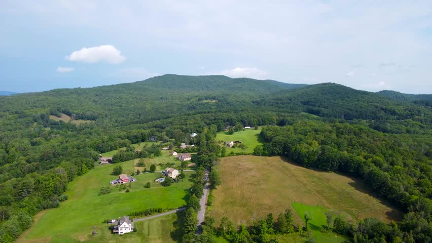 Aerial view of a Rural New England neighborhood in the White Mountains of New Hampshire
