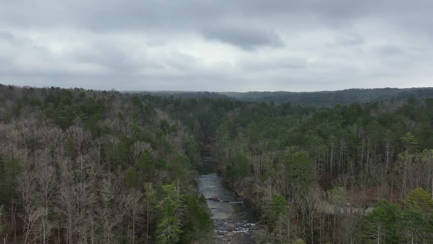 Drone view of mountains and Etowah River Georgia
