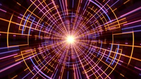 Seamless loop background with shiny tunnel made of bright orange, purple and blue digital patterns. Abstract screensaver with animation of transparent hologram corridor and colorful lines. 4K 60 fps - Powered by Shutterstock - Get 15% off with code: PIKWIZARD15