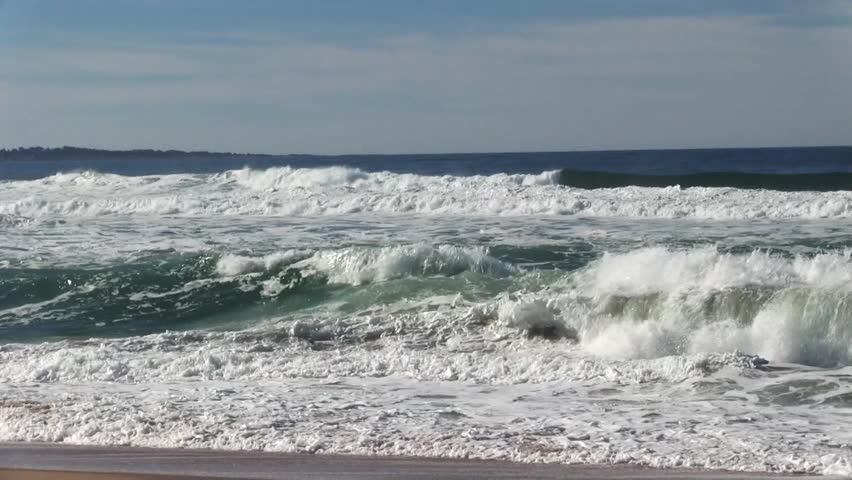 Ocean Waves Crashing On Submerged Rocks Monterey Bay With Birds In Water Marina California
