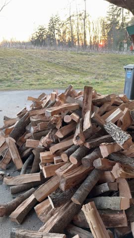 heap of firewood being delivered to home with tractor