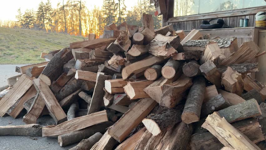 heap of firewood being delivered to home with tractor