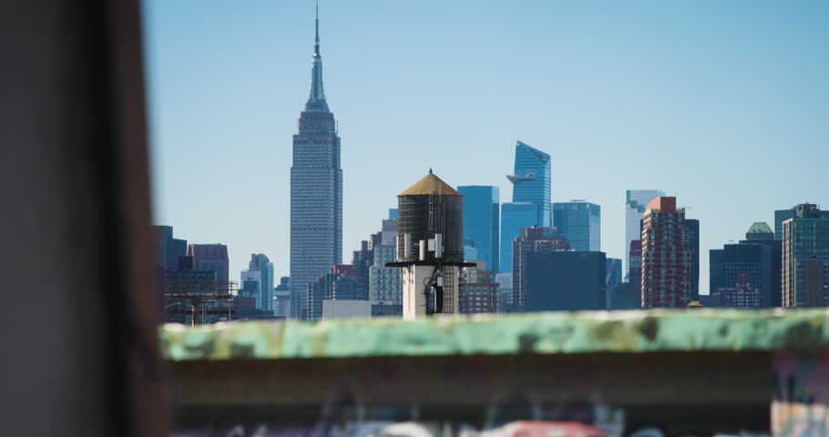 Manhattan Skyscrapers against Blue Sky
