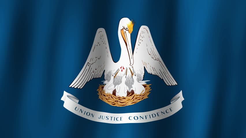 Loopable state flag of the State of Louisiana (USA). Digital animation waving background.