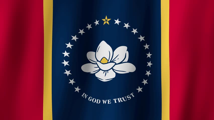 Loopable state flag of Mississippi. Digital animation waving background. (United States of America)