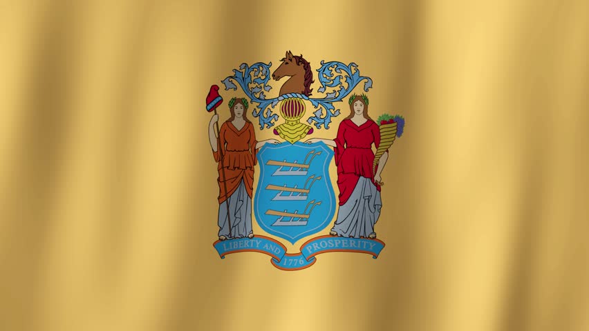 Loopable state flag of New Jersey. Digital animation waving background. (United States of America)